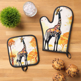 Set De Manoplas Giraffe Savannah Art