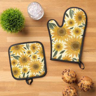 Set De Manoplas Girasoles Acuarela