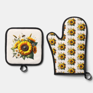 Set De Manoplas Girasoles en manoplas de horno blancas y salvamant