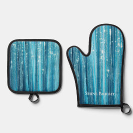 Set De Manoplas Glam Aqua Sparkle Stripes