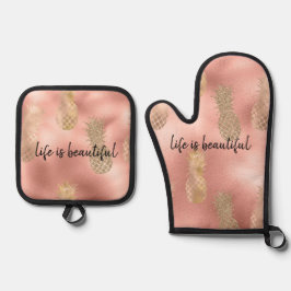 Set De Manoplas Glam Pink Gold Pineapples