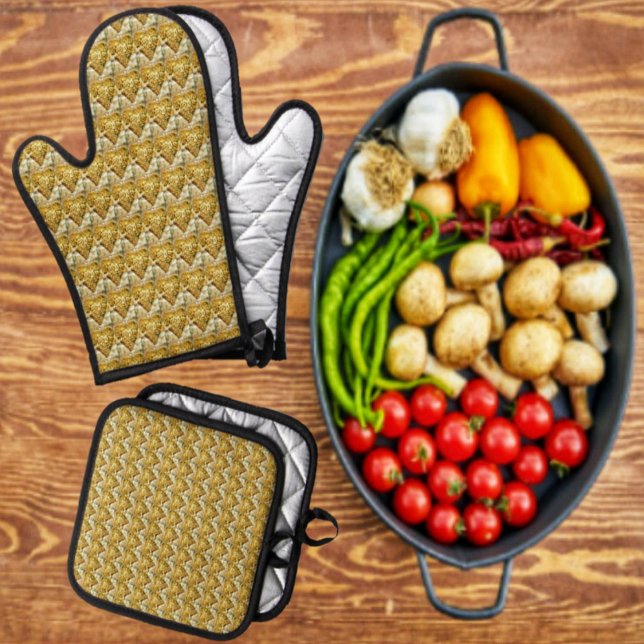 Set De Manoplas Glimmer De Amor (Elegant looking, Oven Mitt & Pot Holder Set, for your kitchen!)