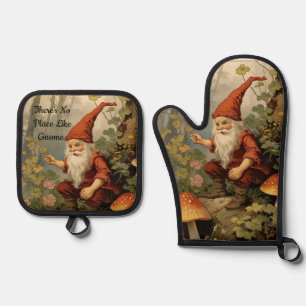 Set De Manoplas Gnome con champiñones Oven Mitt y portadores de ol