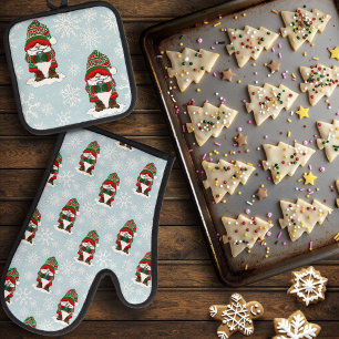 Set De Manoplas Gnomo de Navidad Acogedor Rojo Verde Invierno Lind