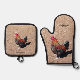 Set De Manoplas Gold Cockerel Rooster Oven Mitt and pot holders