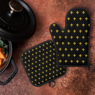Set De Manoplas Gold Fleur de Lis Black