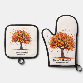 Set De Manoplas Golden Autumn Trees Happy Thanksgiving Greeting