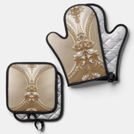 Set De Manoplas Golden Ornate Frame with Pearls