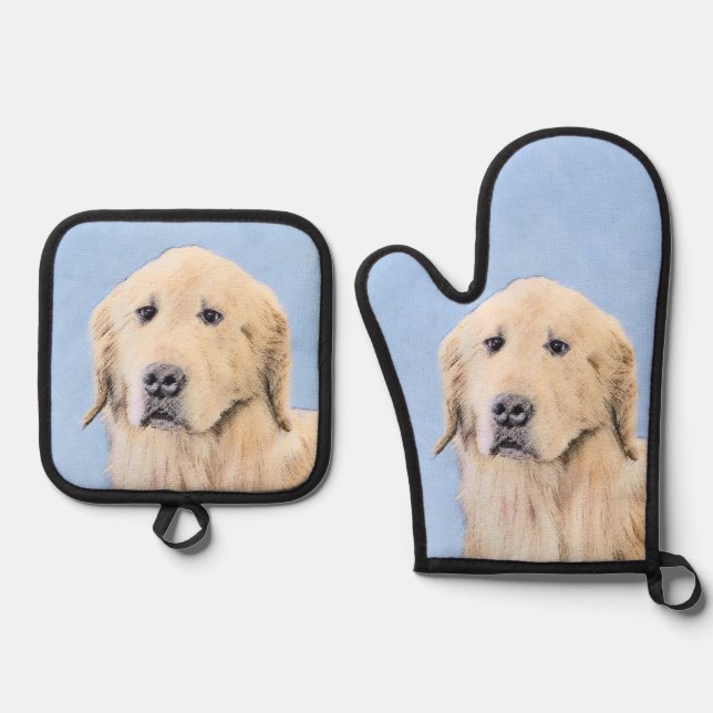 Set De Manoplas Golden Retriever Pintura Cute Arte Perro Original (Anverso)