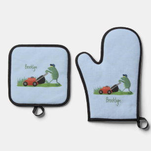 Set De Manoplas Graciosa rana verde que siembra césped personaliza