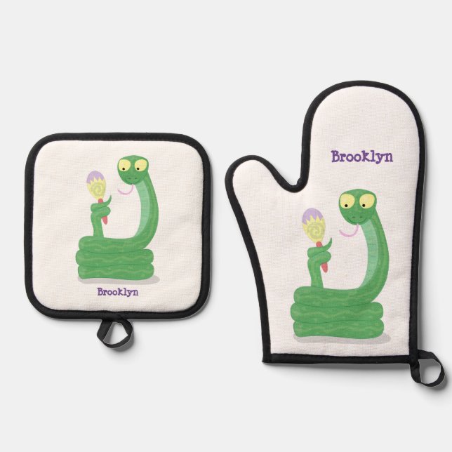 Set De Manoplas Graciosa serpiente verde con maraca personalizado (Anverso)