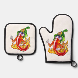 Set De Manoplas Gracioso Bombero Chili En Fuego Da Muñecas