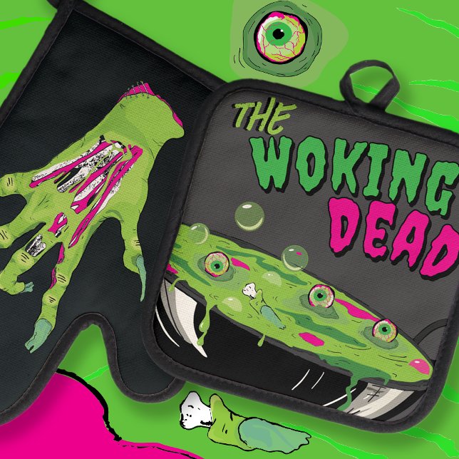 Set De Manoplas Gracioso Ghoulishly Delicious Woking Dead Pun (Subido por el creador)