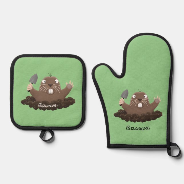 Set De Manoplas Gracioso gopher digging personalizado ilustracion (Anverso)