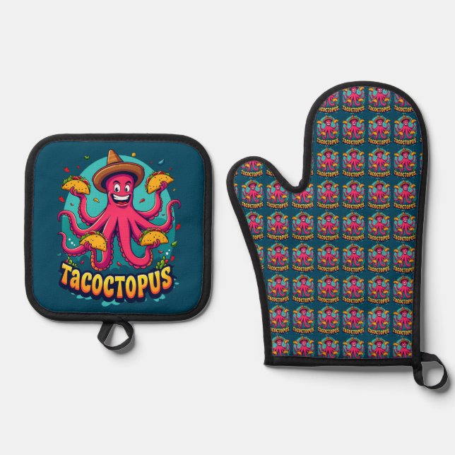 Set De Manoplas Gracioso Personalizado de comida de tacaco octopus (Anverso)
