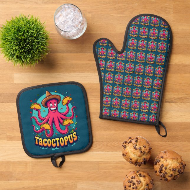 Set De Manoplas Gracioso Personalizado de comida de tacaco octopus (De arriba hacia abajo)