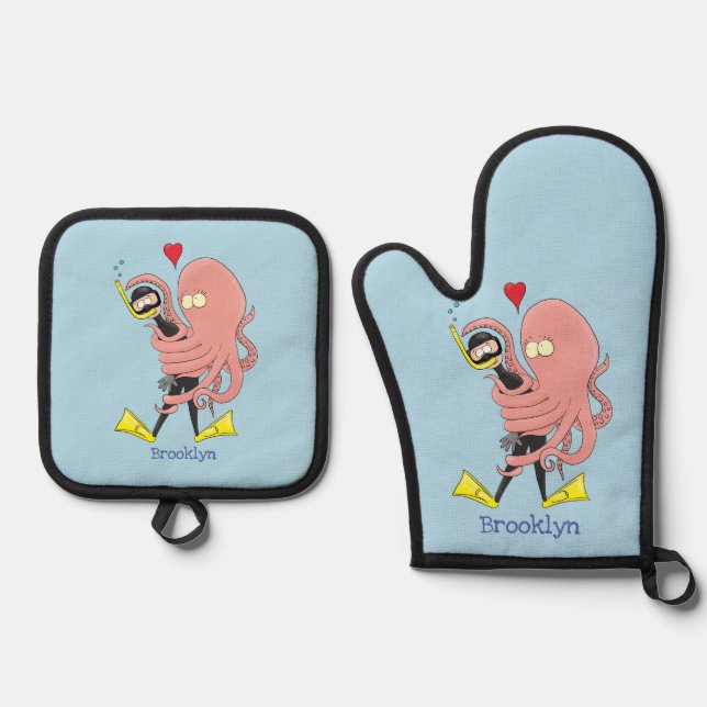 Set De Manoplas Gracioso pulpo abrazos buceo humor personalizado (Anverso)