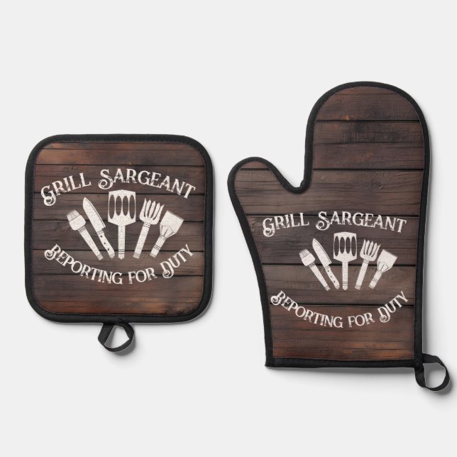 Set De Manoplas Gracioso regalo de parrillada para hombres: Sargen (Anverso)