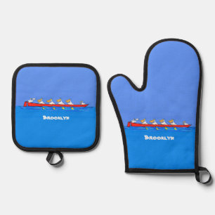 Set De Manoplas Graciosos pelícanos remando ilustracion personaliz