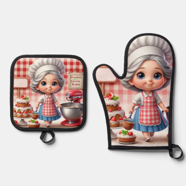 Set De Manoplas Grandma Red Gingham Plaid (Anverso)