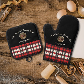 Set De Manoplas Granja Casa Negro Rojo Buffalo Cuadros Personaliza