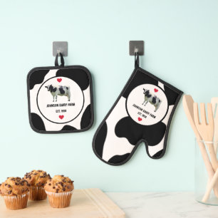 Set De Manoplas Granja lechera de vaca blanca y negra cortada de c