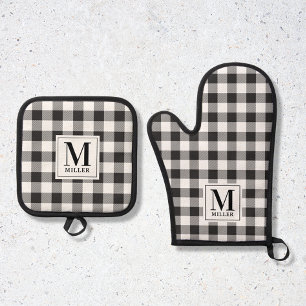 Set De Manoplas Granja Moderna Monograma de Cuadro de Búfalo Negro
