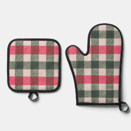 Set De Manoplas Granja Red y Green Gingham