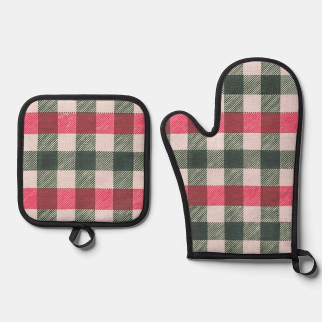 Set De Manoplas Granja Red y Green Gingham (Anverso)