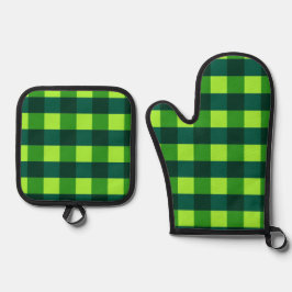 Set De Manoplas Green Checkered Gingham
