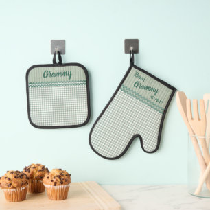 Set De Manoplas Green Gingham Check and Stripes Personalizado