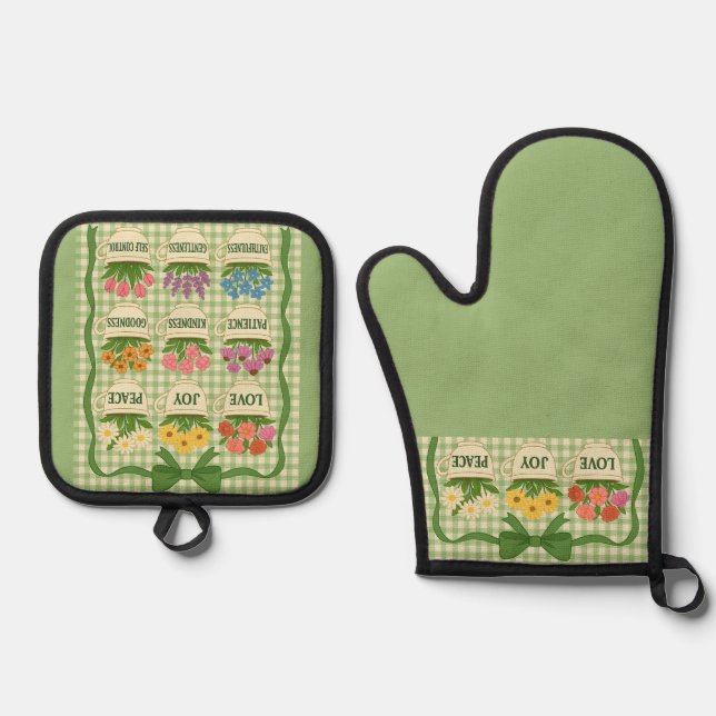 Set De Manoplas Green Oven Mitt and Pot Holders (Anverso)