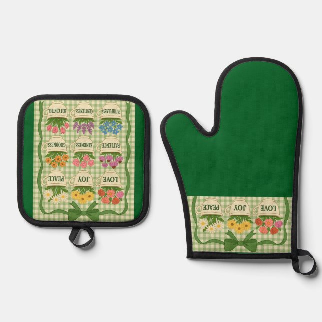 Set De Manoplas Green Oven Mitt and Pot Holders (Anverso)
