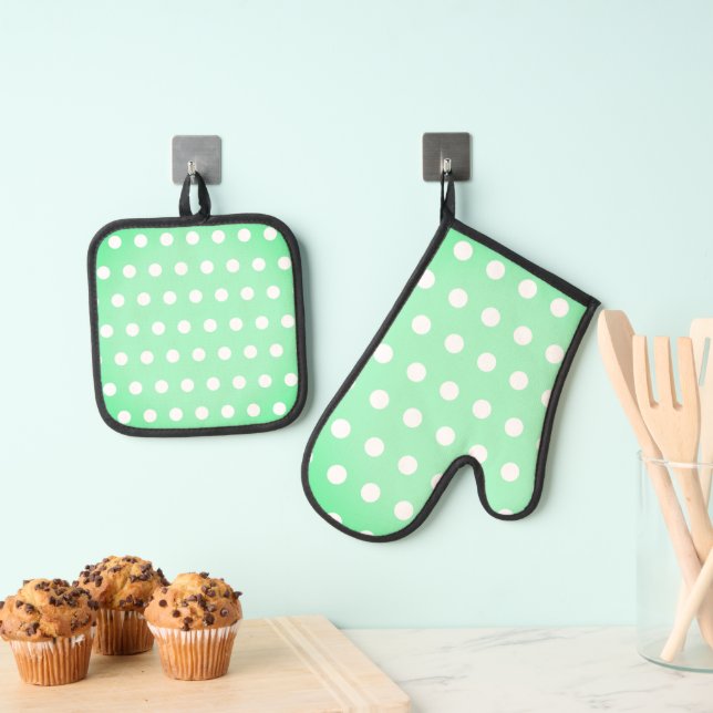 Set De Manoplas Green Poka Dots (Insitu (colgante))