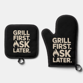 Set De Manoplas Grill First Ask Later BBQ Grill Dad Humor