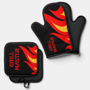 Set De Manoplas Grill Master BBQ llamas de fuego personalizadas