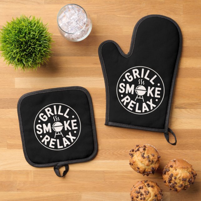 Set De Manoplas Grill Smoke Relax BBQ Quote (De arriba hacia abajo)