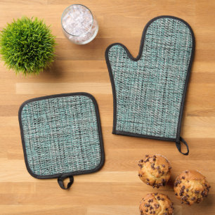 Set De Manoplas Gris Chic Azul Verde Mar Seafoam Boucle Patrón Tej