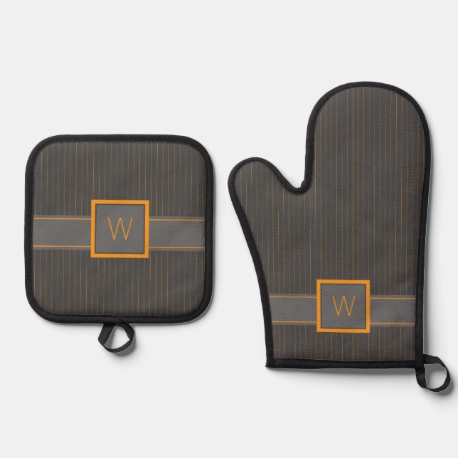 Set De Manoplas Gris con pinzas Naranjas (Anverso)