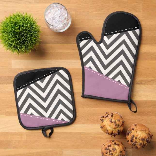 Set De Manoplas Gris Zigzag, Gris Chevron, Zigzag Pattern, Púrpura (De arriba hacia abajo)