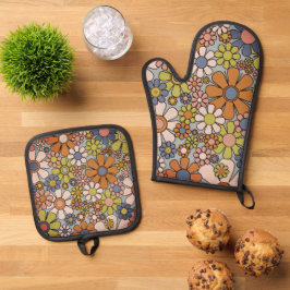 Set De Manoplas Groovy Floral de los años 70 retro
