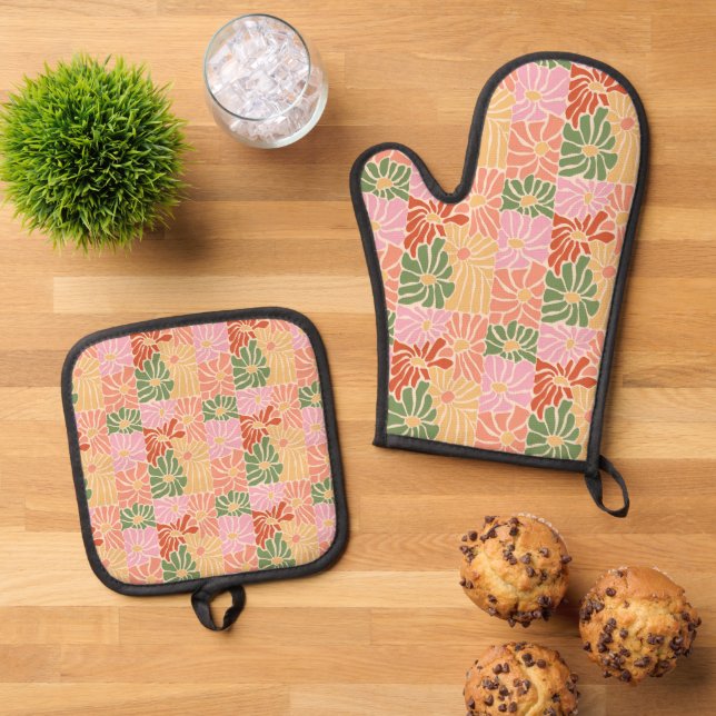 Set De Manoplas Groovy Retro Floral  (De arriba hacia abajo)