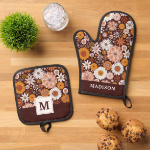 Set De Manoplas Groovy Retro Flower Garden Pattern