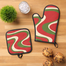 Set De Manoplas Groovy Retro Navidades Patrón De Giro