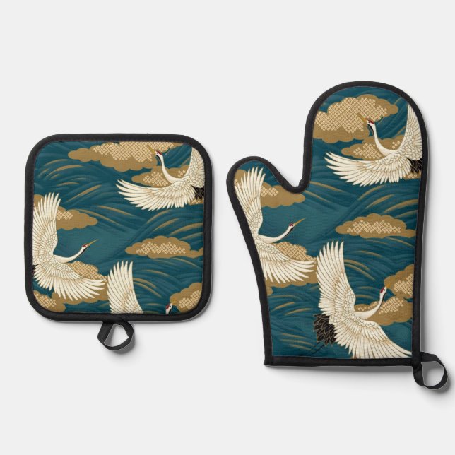 Set De Manoplas Grullas Japonesas (Anverso)