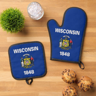 Set De Manoplas Guante de horno, agarraderas, bandera de Wisconsin