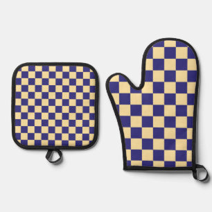 Set De Manoplas Guante de horno con estampado de cuadros negros y 