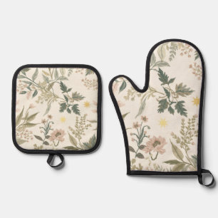 Set De Manoplas Guante de horno de lujo botánico dorado