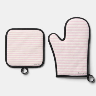 Set De Manoplas Guante de horno de rayas rosa suave minimalista