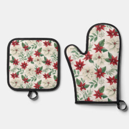 Set De Manoplas Guante de horno floral de Navidad con soporte para